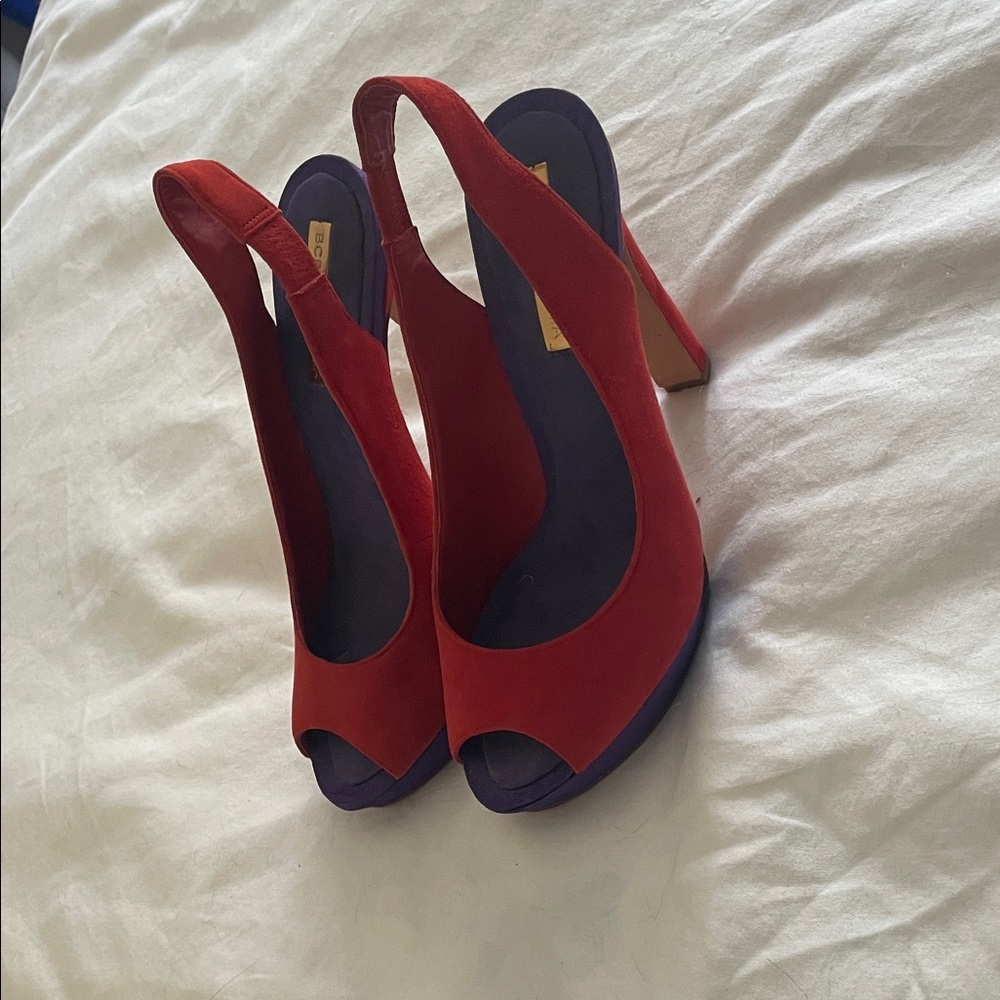 BCBGMaxAzria Vibrant Red and Purple Slingback Heels